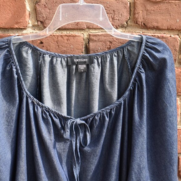 Karen Kane Contrast Stitch Denim Peasant Blouse Size L - Picture 7 of 11